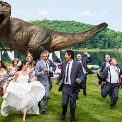 This is chaos: Jeff Goldblum runs from T. rex in wedding photo